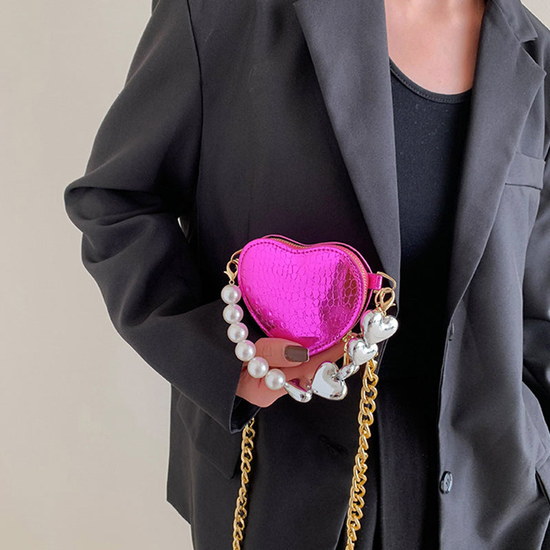 Mini Love-shape Pearls Handbag Fashion Cute Chain Lipstick Bag Women's Bright Candy Color Shoulder Messenger Bag Rabio Toys & clothin