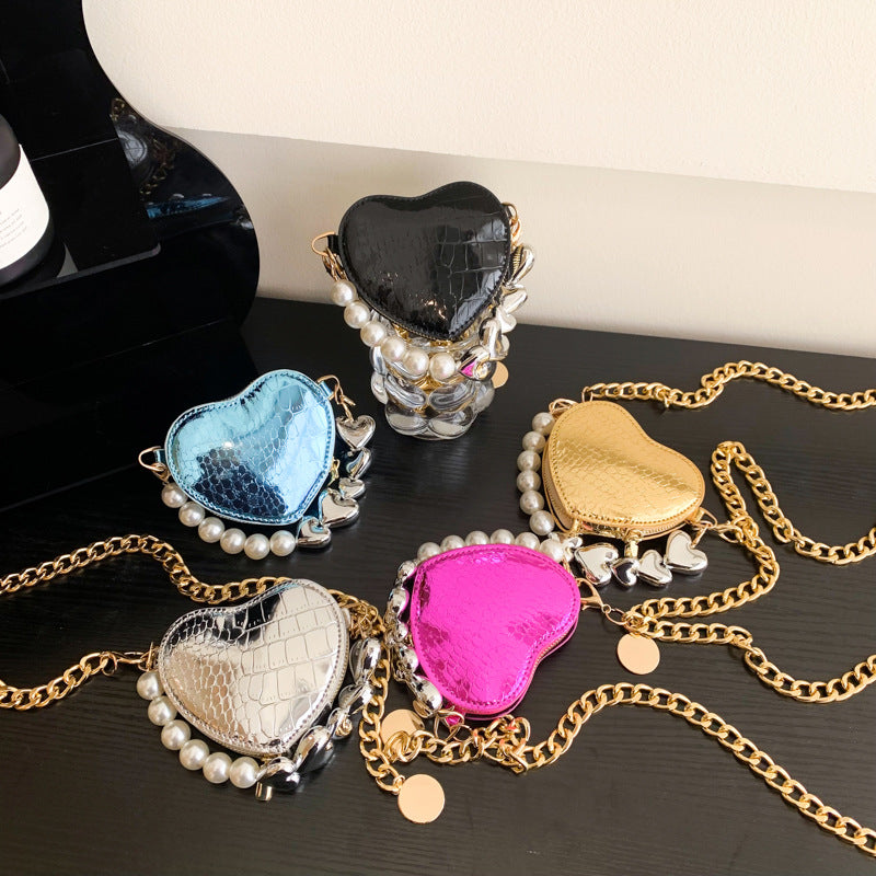 Mini Love-shape Pearls Handbag Fashion Cute Chain Lipstick Bag Women's Bright Candy Color Shoulder Messenger Bag Rabio Toys & clothin