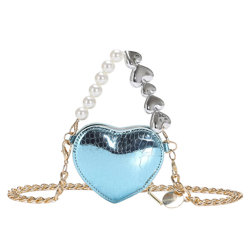Mini Love-shape Pearls Handbag Fashion Cute Chain Lipstick Bag Women's Bright Candy Color Shoulder Messenger Bag Rabio Toys & clothin