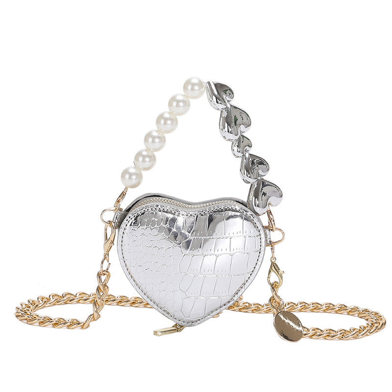 Mini Love-shape Pearls Handbag Fashion Cute Chain Lipstick Bag Women's Bright Candy Color Shoulder Messenger Bag Rabio Toys & clothin