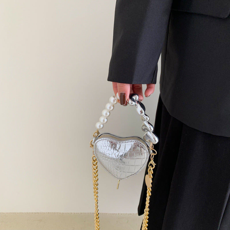 Mini Love-shape Pearls Handbag Fashion Cute Chain Lipstick Bag Women's Bright Candy Color Shoulder Messenger Bag Rabio Toys & clothin