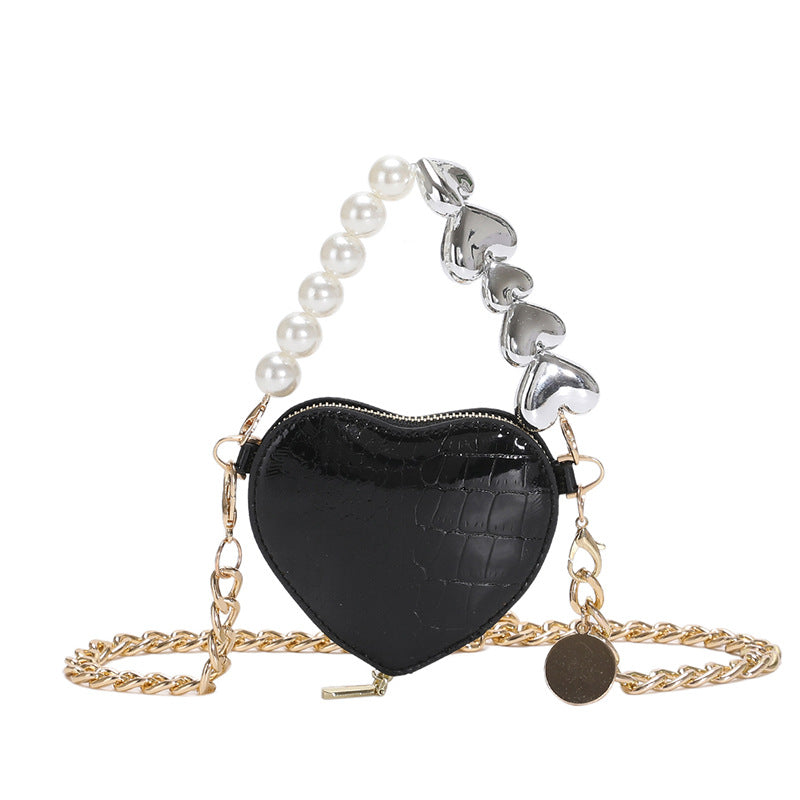 Mini Love-shape Pearls Handbag Fashion Cute Chain Lipstick Bag Women's Bright Candy Color Shoulder Messenger Bag Rabio Toys & clothin
