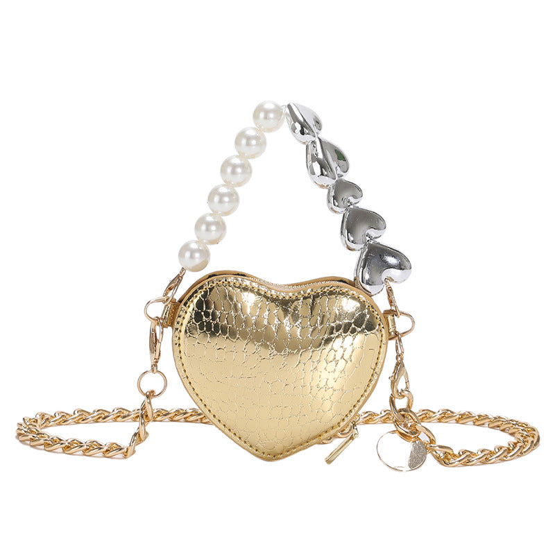 Mini Love-shape Pearls Handbag Fashion Cute Chain Lipstick Bag Women's Bright Candy Color Shoulder Messenger Bag Rabio Toys & clothin