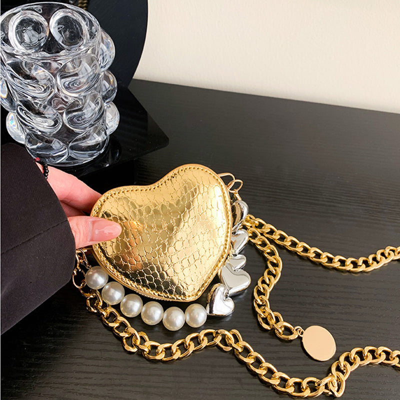 Mini Love-shape Pearls Handbag Fashion Cute Chain Lipstick Bag Women's Bright Candy Color Shoulder Messenger Bag Rabio Toys & clothin