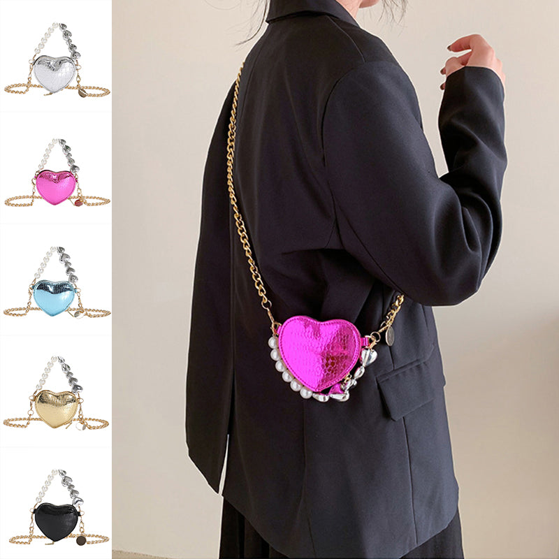 Mini Love-shape Pearls Handbag Fashion Cute Chain Lipstick Bag Women's Bright Candy Color Shoulder Messenger Bag Rabio Toys & clothin