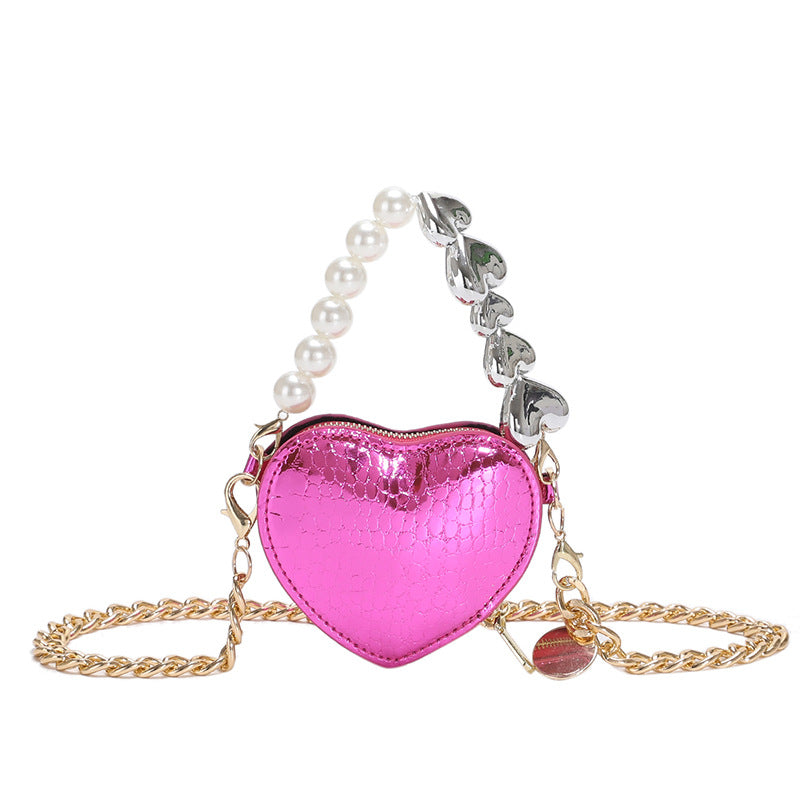 Mini Love-shape Pearls Handbag Fashion Cute Chain Lipstick Bag Women's Bright Candy Color Shoulder Messenger Bag Rabio Toys & clothin