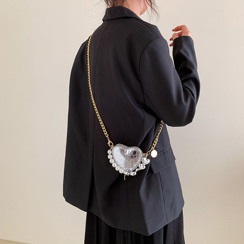 Mini Love-shape Pearls Handbag Fashion Cute Chain Lipstick Bag Women's Bright Candy Color Shoulder Messenger Bag Rabio Toys & clothin