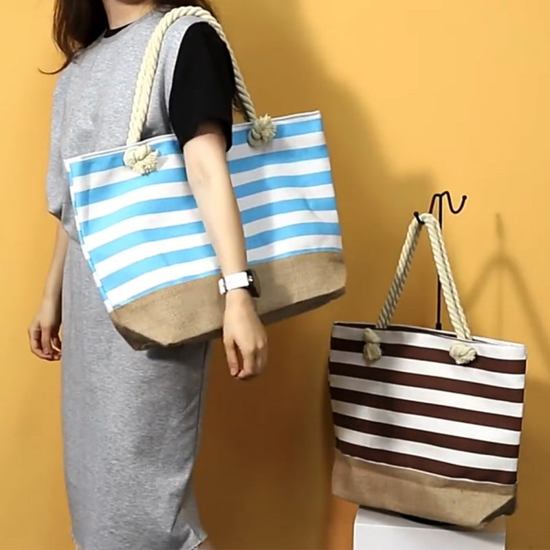Striped Beach Tote Bag – Casual Large Capacity Women Shoulder Bag CJdropshipping
