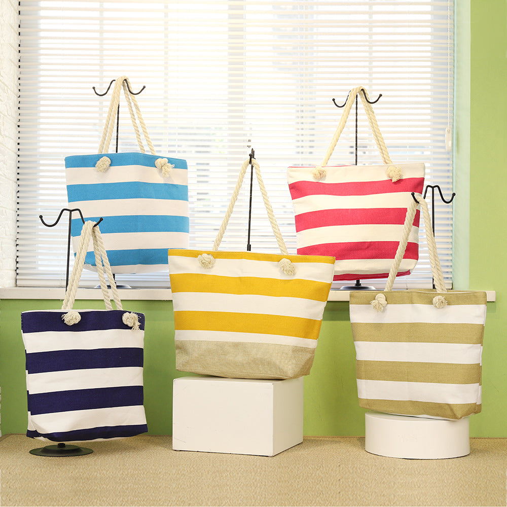 Striped Beach Tote Bag – Casual Large Capacity Women Shoulder Bag CJdropshipping