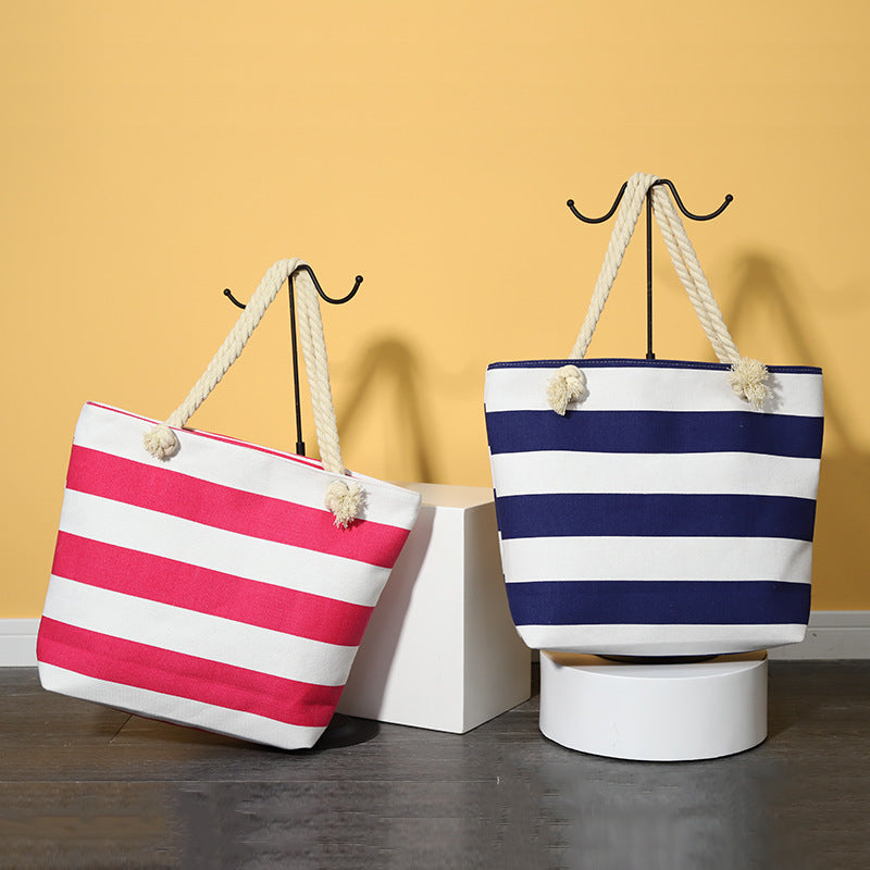 Striped Beach Tote Bag – Casual Large Capacity Women Shoulder Bag CJdropshipping