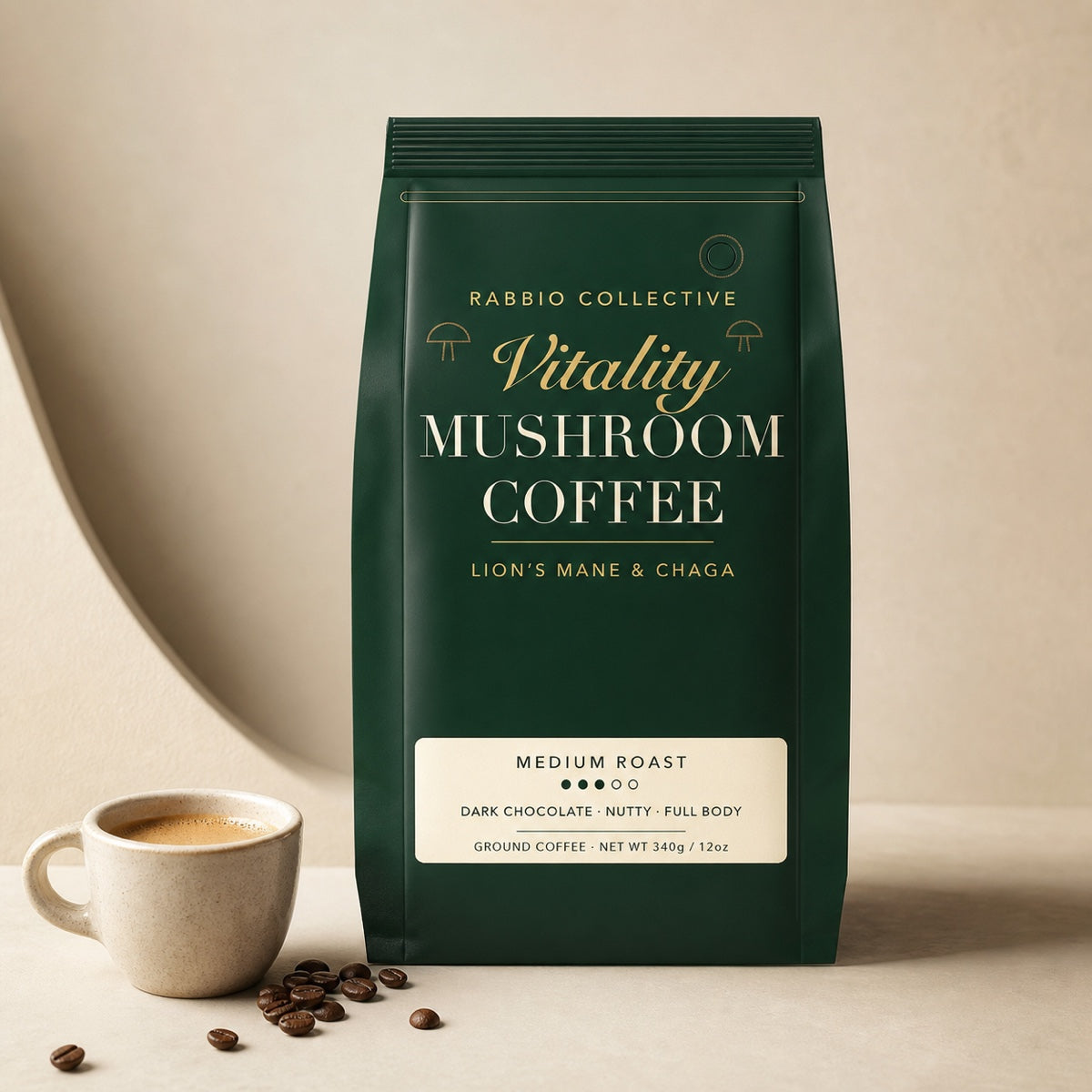 Vitality Mushroom Coffee Medium Roast product pouch