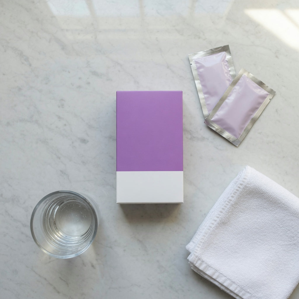 PAP+ Whitening Strips kit flat-lay with strip pouches